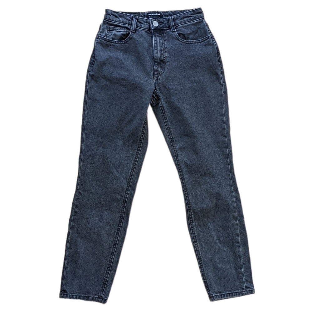 FRANK And Oak Stevie tapered fit high rise waist black wash jeans size 24 @T7